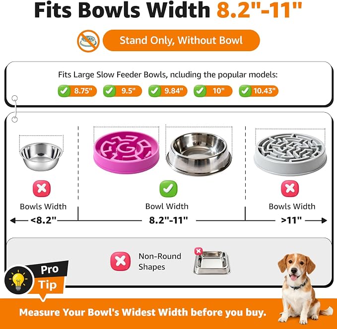 LOOBANI Elevated Dog Bowl Stand Adjustable 8.2"-11" Width for Large Seniors | for Senior & Arthritic Dogs, Reduces Neck Strain, Non-Slip Rubber Feet, Rust-Proof Stand, Easy Clean