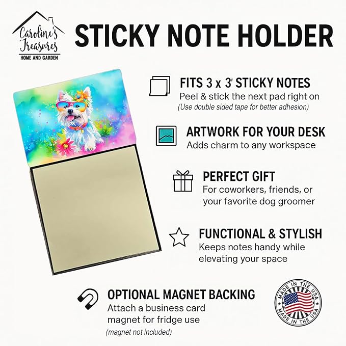 Caroline's Treasures Westie Hippie Dawg Sticky Note Holder Refillable Dispenser Self-Sticky Note Pads, Memo Pads Blank Desk Accessories