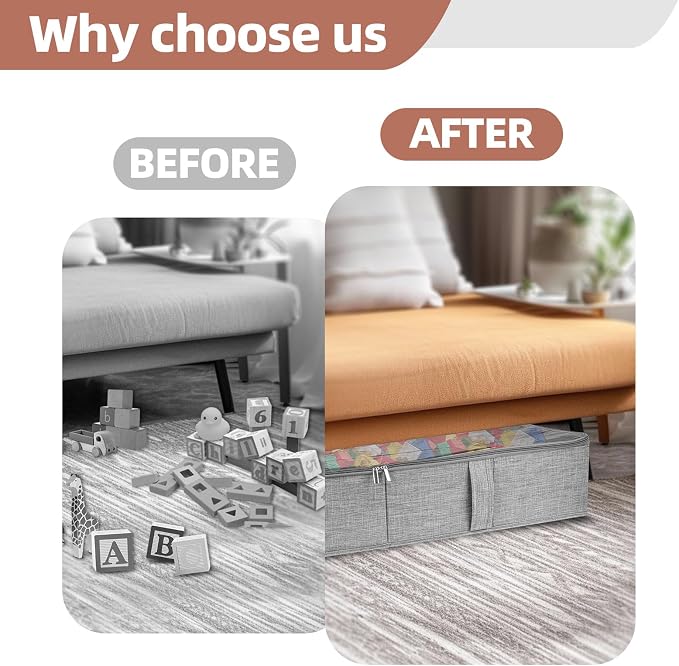 4-Pack Underbed Storage Containers with Clear PVC Lid(31.8×16×5.9in) | Foldable Under Couch Storage Bins, Closet Organizers Bags for Toy, Stuffed Animals, Dolls, Books, Clothes, Shoes & Blankets