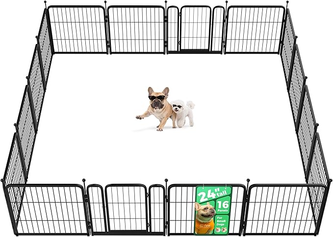 FXW Rollick Dog Playpen, Indoor, Yard & RV Camping, 24" H, 16 Panels | Easy setup, Heavy-duty, DIY layouts, Walk-through gate, for Puppies & Small Dogs, Patented