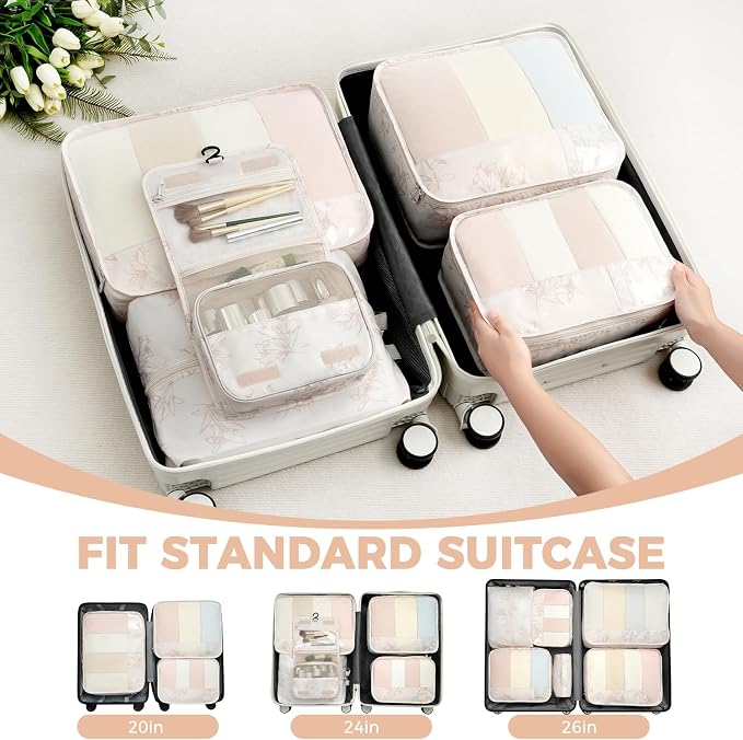 BAGAIL 9 Set Packing Cubes with Packing List Luggage Packing Organizers for Travel Accessories (Pink floral)