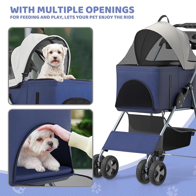 Magshion 3-in-1 Foldable Pet Stroller for Small to Medium Dogs and Cats | Dog Travel Jogger with Detachable Carrier, Cup Holder & Storage Basket, For Small/Medium Dogs & Cats Up to 33 lbs