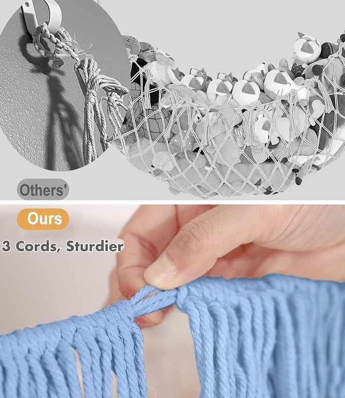 Stuffed Animal Hammock - Extra Large 56'' Long (Light blue) | Premium Cotton Hand-knitted, Beautiful Long Tassel, Storage Hanging Organizer, Can Fit Stuffed Animals 30 Piece or More