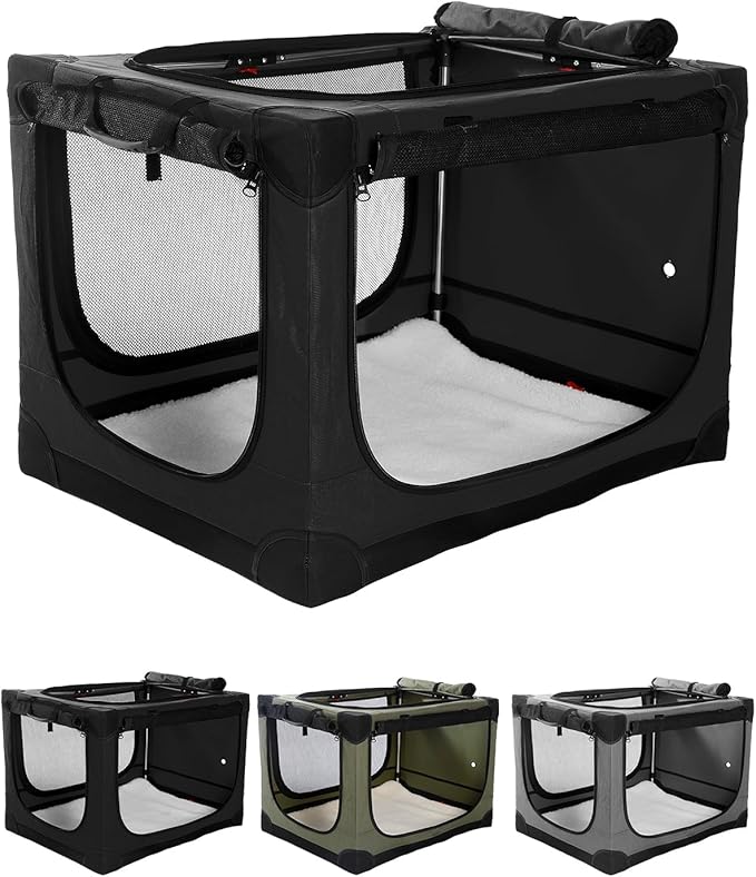 Veraste 30" Soft Collapsible Travel Dog Crate for Medium Dogs,Black | 4-Door Foldable Travel Crate,breathable mesh, foldable with storage bag