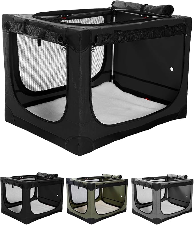 Veraste 33" Soft Collapsible Travel Dog Crate for Medium Large Dogs,Black | 4-Door Foldable Travel Crate,breathable mesh, foldable with storage bag