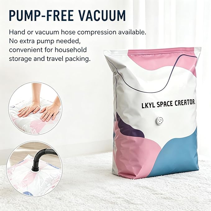 No Pump Vacuum Storage Bags – 5‑Pack Large Capacity 3D Compression Bags, Press & Seal, Heavy‑Duty Reusable for Clothes, Bedding, Comforters，5：Large
