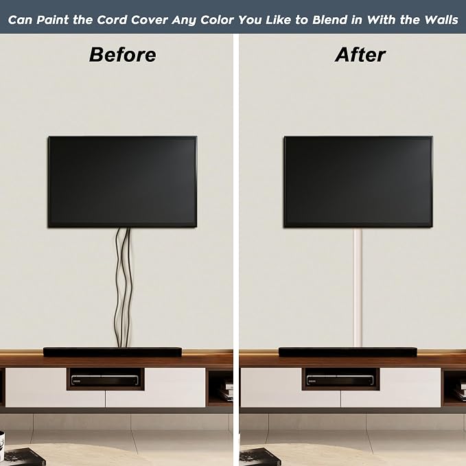 62.8in Beige Cord Hider for TV on Wall, Paintable Cord Cover Wall Kit | Wire Cover for Wall, Cord Hiders for TV on Wall, Hide Cords Wall Mounted TV - Cord Concealer Cable Channel: W0.98in H0.5in