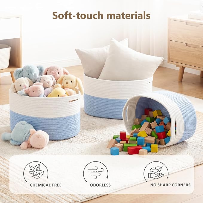 ECDYQXVU 15x10x9 Inch Woven Cotton Rope Storage Basket, 1 Pack | Foldable Design, Built-in Handles, Space-saving Organizer for Living Room, Bedroom, Laundry, Shelves, Clothes, Towels