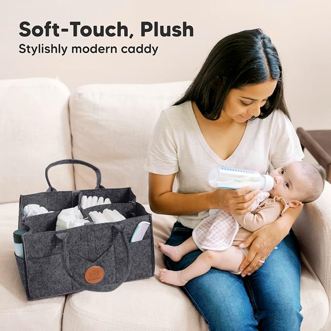 KeaBabies Baby Diaper Caddy Organizer with Handle, Portable (Mystic Gray) | Baby Car Organizers and Storage for Nursery, Changing Table, Large Shower Gift Basket for New Mom Gifts & Boy Girl Registry