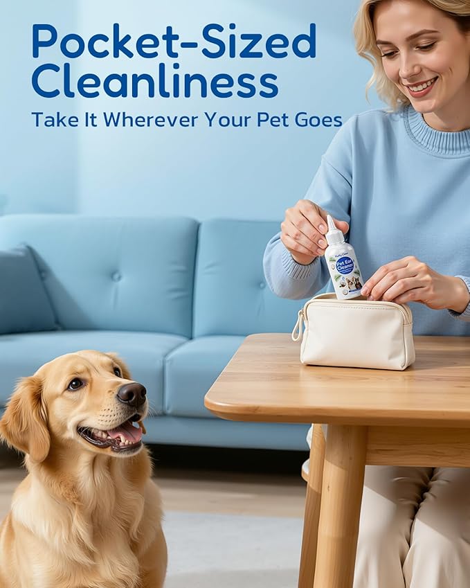 Dog Ear Cleaner - Pet Ear Wash, Flush and Drop Cleaner Solution for Cat & Dog Infection and Itch Relief, Gently Removes Debris, Wax Buildup, Odor - 1.69 fl oz