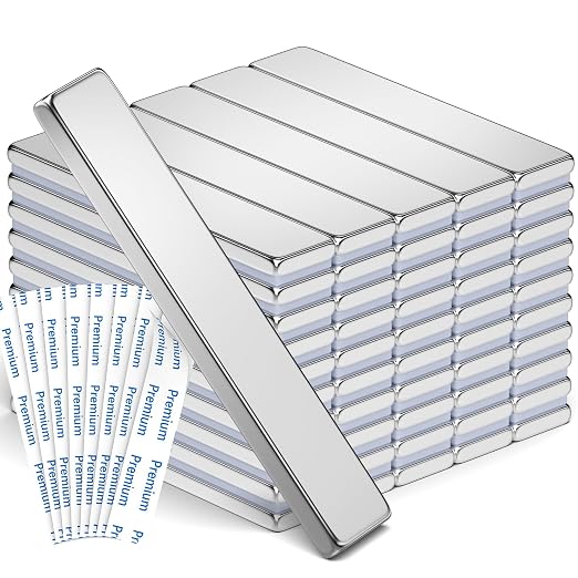 FINDMAG Magnetic Strips with Adhesive Backing, 50 Pack, 60x10x3mm | Strong bar magnets with peel-and-stick mounting; for cabinet projects, workshop storage, garage organizers and display walls