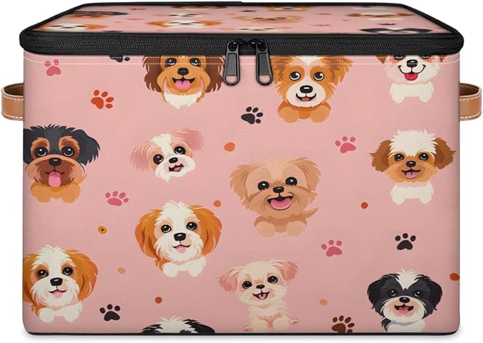 Storage Bins with Zipper Lid and Handle, 14.2 x 10.2 x 10.4" Guard Dog Storage Basket Stackable Foldable Storage Boxes Collapsible Storage Cubes Closet Organizers, 1PCS