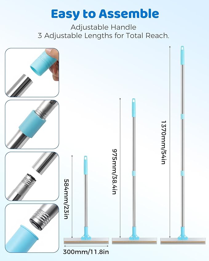 Carpet Rake for Pet Hair Removal - 54''Adjustable Long Handle Carpet Rake, 3 in 1 Reusable Silicone Carpet Broom with 2 Lint Scrapers, Pet Hair Remover Broom for Rugs, Mats, Couch, Car Interiors