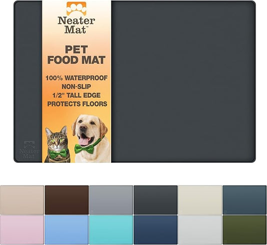 Neater Pet Brands Neater Mat Pet Mats for Food and Water, Cat & Dog Bowl Mat Waterproof Silicone, Feeding Tray, Dog Food Mats for Floors, Placemat w/Raised Edge for Under Bowls, 32" x 24", Black