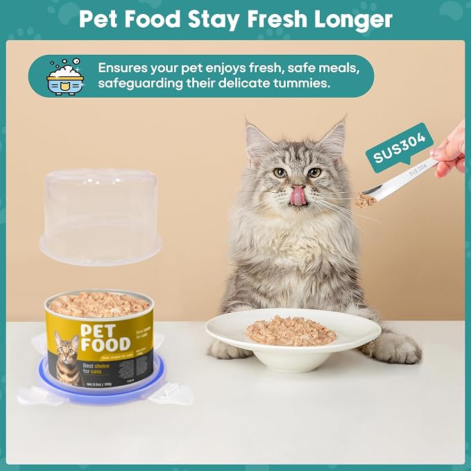 REFLYING Canned Cat Food Storage Lids Reusable Airtight Can Cover | Reusable airtight cat food can lids,Keeps wet food fresh,eliminates odor,Includes SUS 304 spoon and can opener