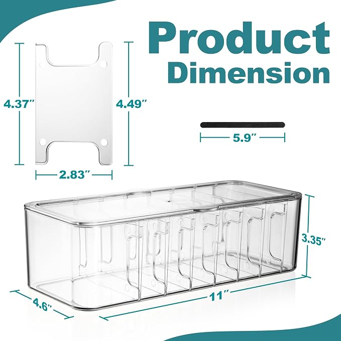 Cord Organizer Box 2 Pack – Clear Cable Organizer with Adjustable Dividers, Fits Up to 10ft Cables, Cord Storage Organizer for Chargers & Tech Accessories – Includes 16 Velcro Ties