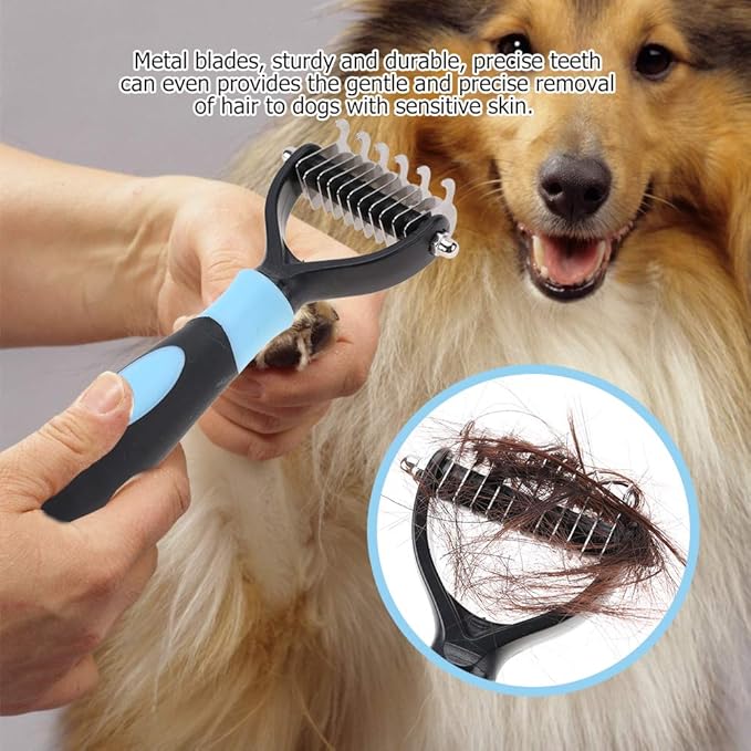 Deshedding Dog Brush, Cat Brush Dog Brush for Shedding Dog Rake Double Sided Undercoat Rake Comb for Detangling, Deshedding Pet Grooming Brush for Small, Medium Dogs and Cats