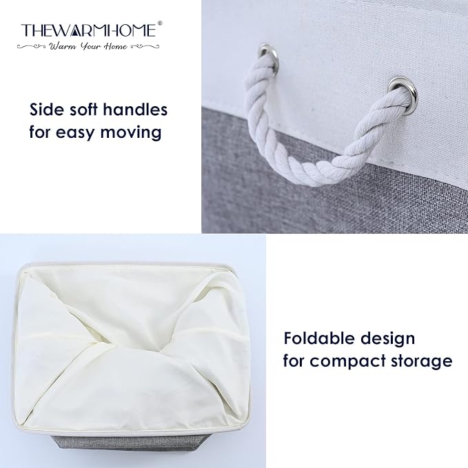 Small Storage Baskets for Organizing,Storage Baskets for Shelves,Small Fabric Storage Bins W/Handles For Closet Nursery Toy Decorative Foldable (White&Grey, 11.8L*7.9W*5.2H-6 Pack)