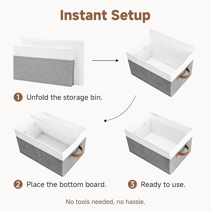 StorageWorks Closet Storage Bins, Gray&White, Large, 3-Pack | Fabric Shelf Baskets, Closet Organizers and Storage Basket, Foldable Storage Bins for Shelves, Clothes Storage Bins