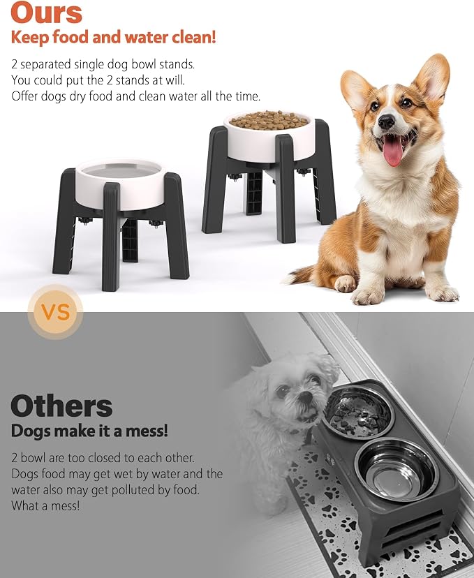 CZPET Dog Bowl Stand Width Adjustable [2 Pack, Stand Only] | Elevated Pet Water & Food Feeder Stand for Medium and Large Pets, Raised Stable and Anti-Slip Raised Bowl