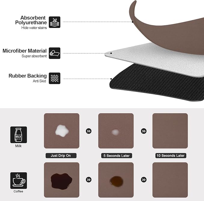 Ecotrim Coffee Mats for Coffee Bar Accessories, Brown 17" x 31.5"
