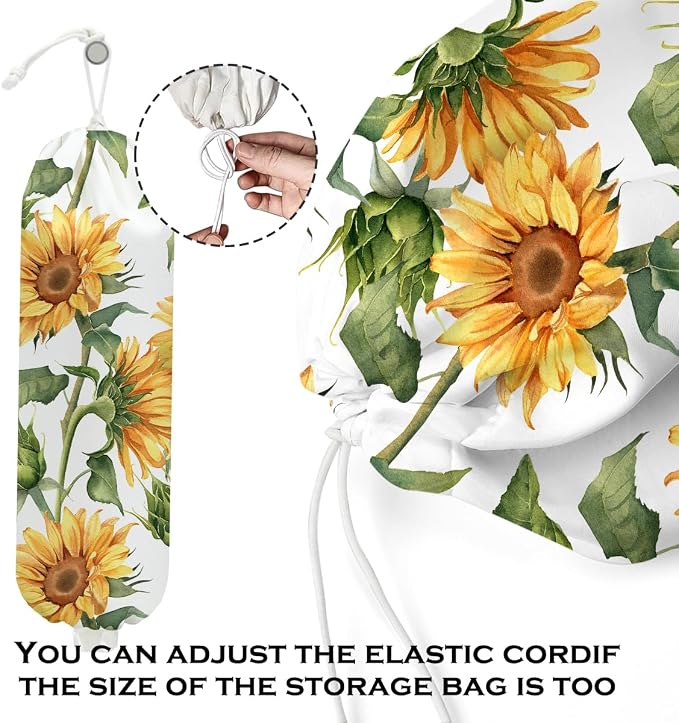2Pcs Bee Plastic Bag Holder, Wall Mount Grocery Bag Holder for Plastic Bags, Sunflower Reusable Grocery Bags Storage Dispenser for Home Kitchen Pantry Decor, Sunflower Gifts for Women Mom