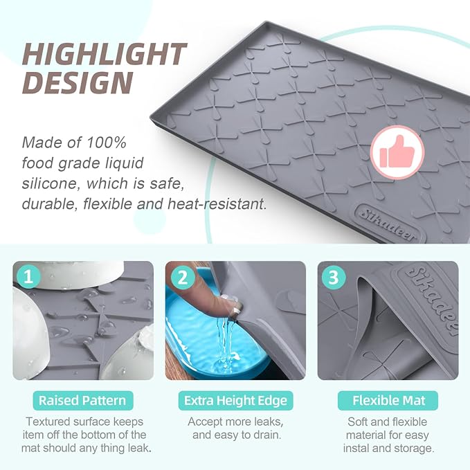 Waterproof Under Sink Mat 40" x 22" Silicone Mat Cabinet Protector | Heavy Duty Deep Drip Tray, Extra Thick Non Slip Liner for Kitchen & Bathroom, Pets, Organizer, Storage, Boots, Home Essential