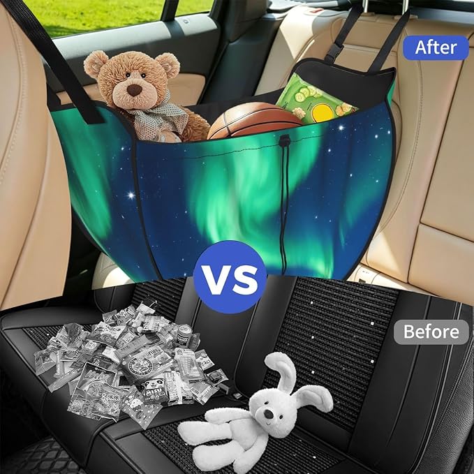 Aurora and Mountains Car Seat Organizer-Backseat Storage Bag for Travel | Waterproof Durable. Holds Snacks Gear Essentials. Fits Most Cars.