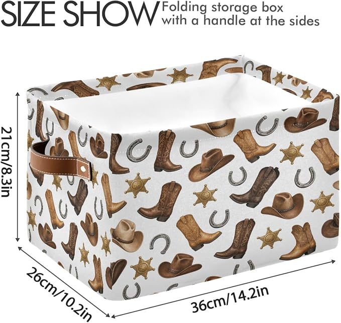 Kigai Storage Basket, Fabric Collapsible Closet Organizer Bin | Western Print Waterproof Foldable Canvas Basket with Handles for Shelves, Nursery, Closet, Bedroom & Bathroom