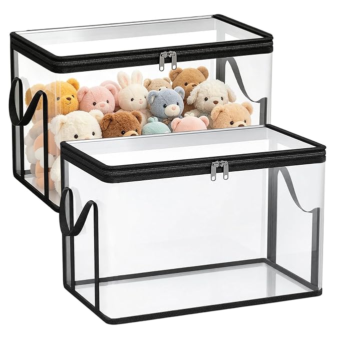 Toy Storage Container 2-Pieces Transparent Plush Dolls Organizer | Doll Storage Container for Living Room, Bedroom, Home, Farmhouse, Apartment, Study Room, Balcony, Dormitory