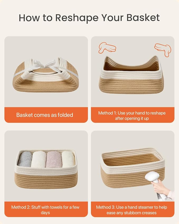 KALLAX Small Woven Storage Basket for Organizing, 12 x 8 x 4.5 inch, 3 Pack | Shelf baskets for closet organization, toy storage and home decor, Perfect as empty gift baskets for holidays, White & Brown