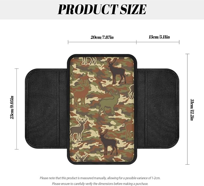 Howilath Auto Center Console Cover, Soft Armrest Pad with Pockets | Camo Deer Pattern Machine Washable, Comfortable Elbow Support, Universal Fit for Most Vehicles