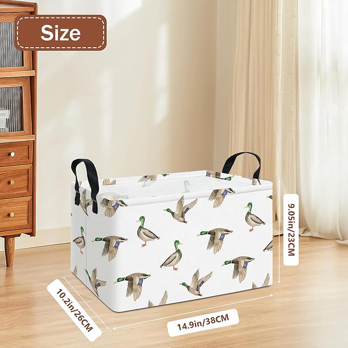 Rectangular Mallard Duck Storage Basket | Gifts Bag for Books,Clothes,Gifts,Pets-Perfect for Home,Office,Nursery,Dorm,Shelf