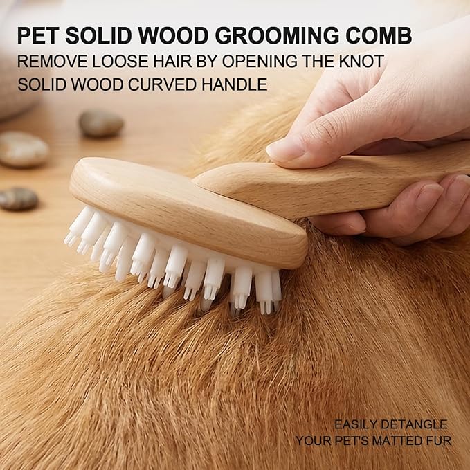HOP Dog Bath Brush with Wooden Handle Dog Washing Brush Massage Shampoo Brush Cat Deshedding Comb Pet Grooming Tool for Dogs and Cats Remove Loose Hair Deep Cleansing