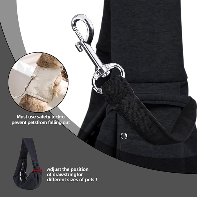 ARZQUT Dog and Cats Carrier Sling, Small Pet Carrier with Storage Pocket | Reversible Puppy Sling Carrier, Safety Buckle, Storage bag, Machine Washable for Travel, Outdoor Activitie, Hand-Free, Black