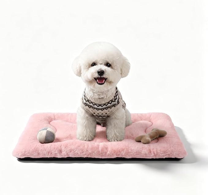 Dog Bed 24" for Metal Crate Pad, Washable Kennel Mat for Small Puppy & Cats | Soft faux rabbit fur, non-slip,machine wash/dry, plush cushioning, for crates, floors & travel, multiple sizes for all breeds