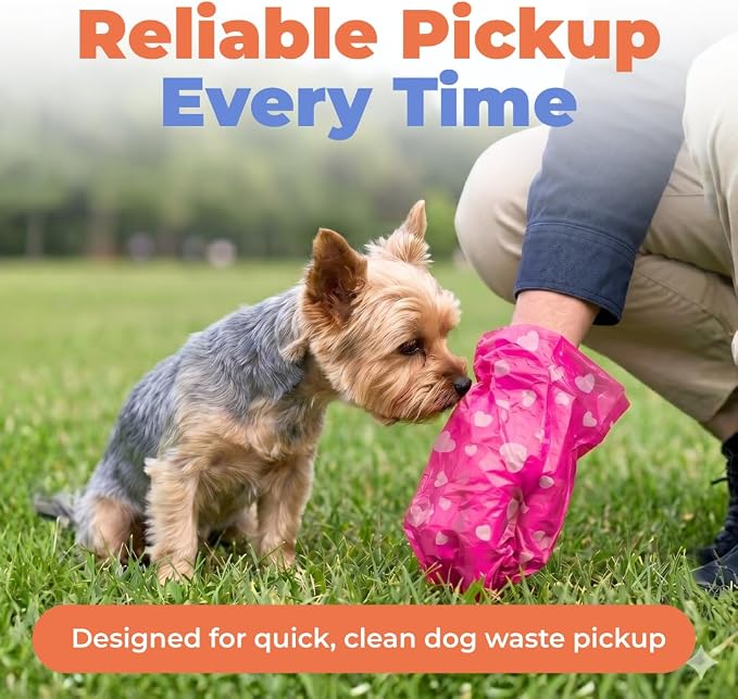 Best Pet Supplies Poop Bags for Dogs - Pink Heart, 150 Count | Scented, Leak-proof, Easy-Tear perforations, 15 Thick Bags per roll, Outdoor Walking & Travel, Fits Standard Holders