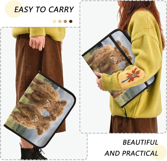 13 Pocket Zipper Expanding File Folder A4 Cattle Highland Cow | Accordion File Organizer with Front Pouch A4 Letter Size Portable Folders for Documents Receipt School Office Supplies