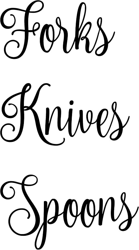 Forks Knives Spoons 2-2.5" Tall Labels | Kitchen Pantry Organization | Die Cut Vinyl Decals | Black Fancy Font (Stickers Only)