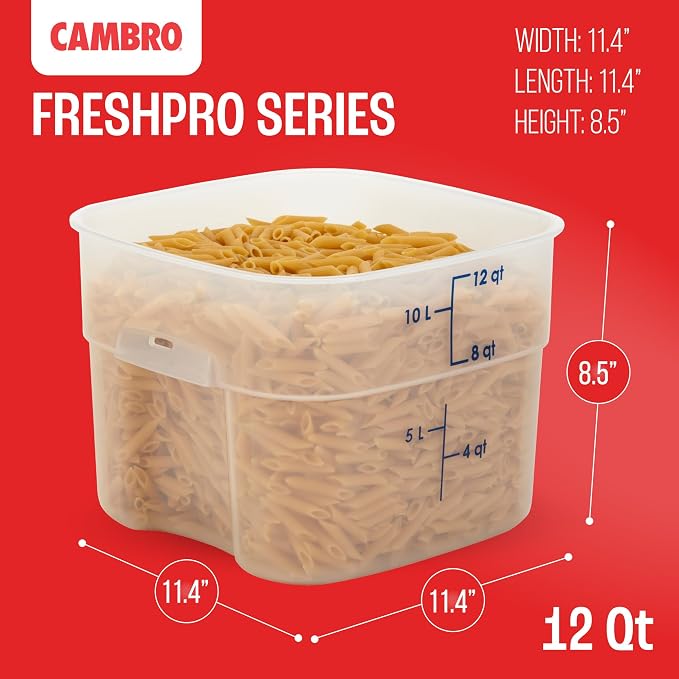 Cambro FreshPro 12 Quart (QT) Food Storage Container with Lid (Restaurant Grade) - for Food Prep, Commercial Kitchen, Pet and Dog Food Container (Translucent)