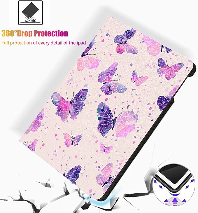 for Microsoft Surface Pro X/Pro X Plus-13 2019/2020/2021/2024 Tablet Case,Auto Wake/Sleep,Adjustable Stand Protective Cover - Watercolor Butterfly