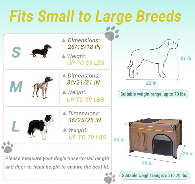 36 Inch Collapsible Travel Dog Crate, 4 Doors & Soft Pet Mat | Portable Dog Travel Crate for Medium Dogs,Large Storage Bag & Breathable Mesh,Soft Sided Dog Crate for Indoor & Outdoor Khaki