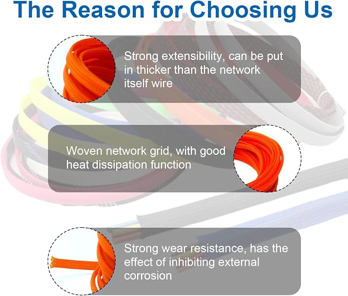 Heyiarbeit 10m/32.8ft PET Expandable Braid Cable Sleeving Flexible Wire Mesh Sleeve Orange 6mm