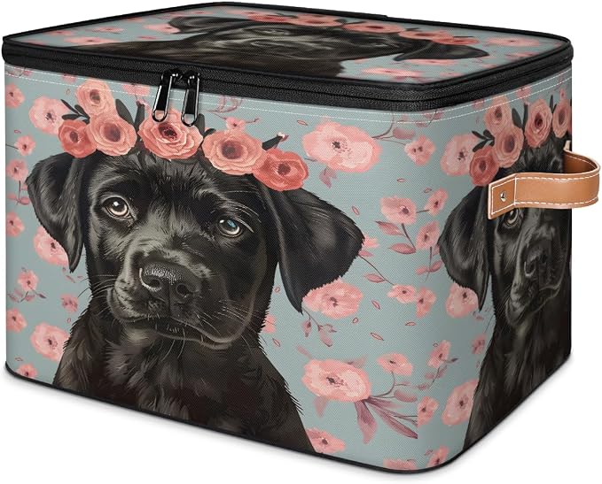 Black Dogs Storage Box with Zipper Lid
