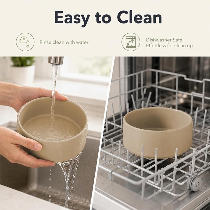 Havniva Ceramic Dog Bowls Elevated, Raised Dog Food Bowl for Small Dogs | 7.3” Elevated Dog Bowls, Non-Slip Wood Stand, Dog Food and Water Bowl Set, Dog Feeding Dish, Large Capacity Pet Water Bowl