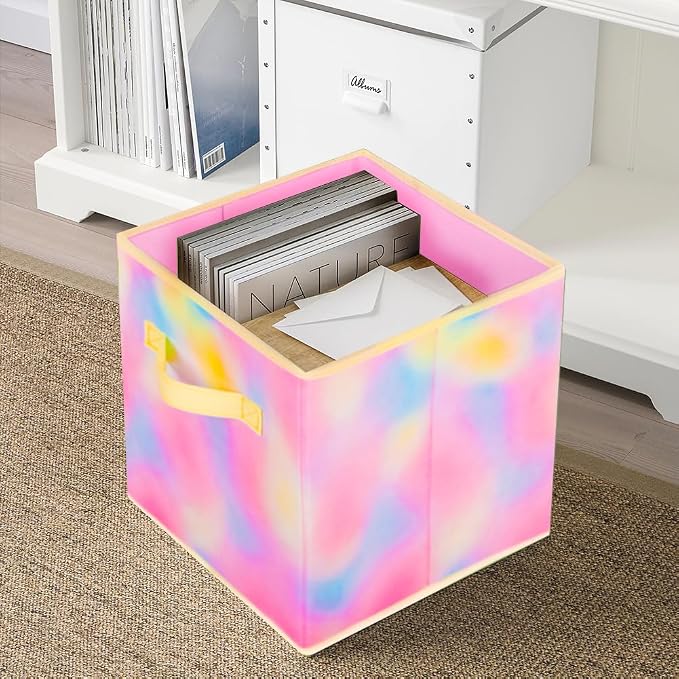 PowerKing Collapsible Storage Cubes, Farbic Storage Bins, Rhyme, 2 Pack | Sturdy, Lightweight, Easy Pull Handle, Closet & Shelf Organizer, Clothes and Toys Storage, 10.5'' x 11'' x 10.5''