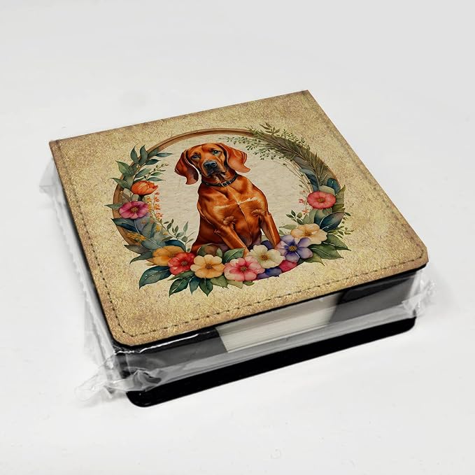 Caroline's Treasures Redbone Coonhound and Flowers PU Leather Note Paper Holder with Artist-Designed Cover, Desk Accessory, Office Gift