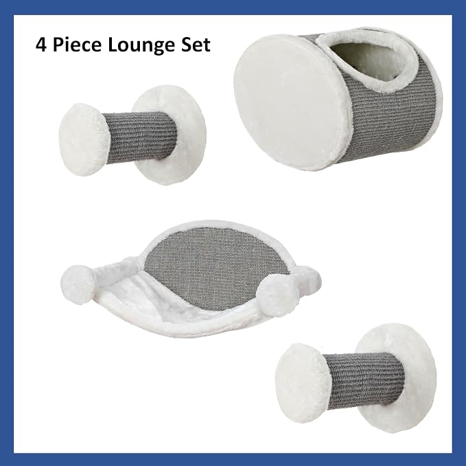 Trixie Wall Mounted Cat Lounge Set with Hammock & Condo – Climbing Shelves with Plush Condos & Sisal Steps – Wall-Mounted Cat Furniture for Scratching & Lounging – Gray, 18.75 x 11 x 11.25 in