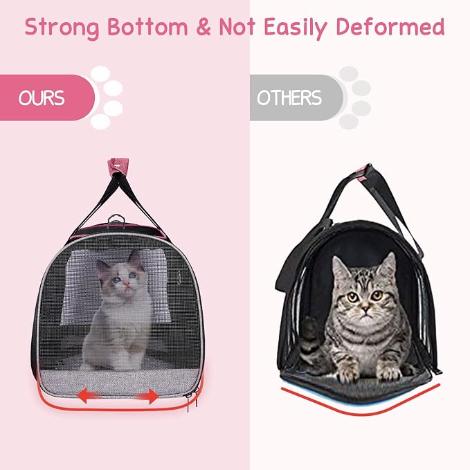 BurgeonNest Soft Cat Carrier for Cats up to 20 Lbs, Top Load Pet Carry Bag | Collapsible Small Pet Carrier Soft-Sided Escape Proof with Unique Side Bag, Breathable Mesh for Car Travel, Medium Pink