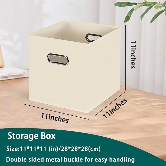 Black Foldable Storage Cubes Bins, Fabric Storage Box Cubes Organizer Baskets with Dual Handles for Home Organizer,Set of 6,(Creamy-White)